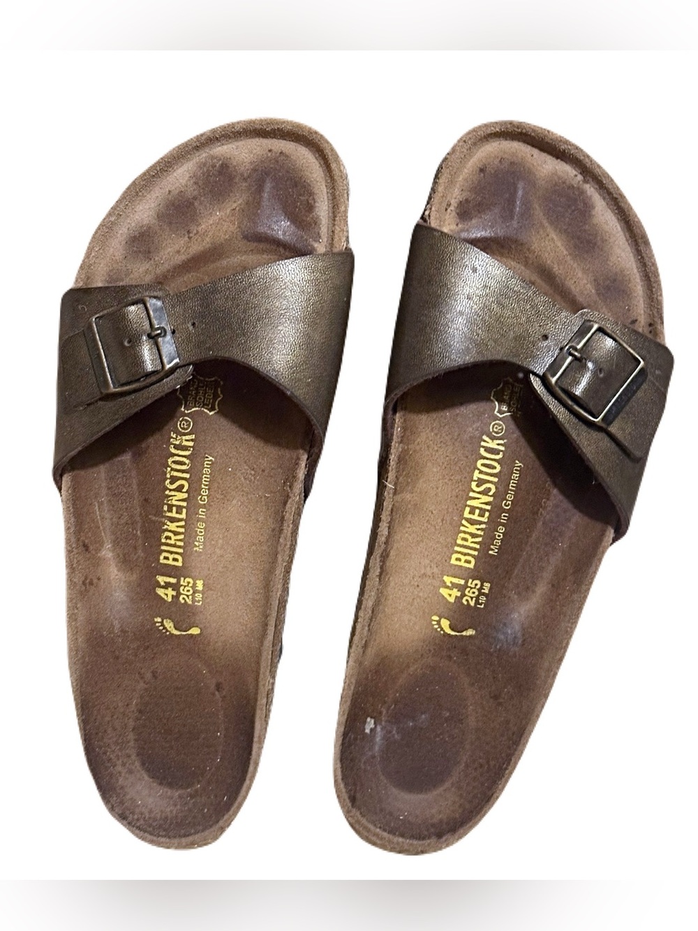 Birkenstock Women's Metallic Brown bronze Single-Buckle Slide Sandals